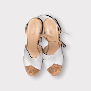 Aldo White and Tan Platform Sandals